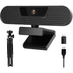 4K Webcam, Computer Camera with 4 Noise-canceling Microphones for Computer/Laptop/Mac, Privacy Cover and Tripod, Work with Video Conference, Live Streaming, Gaming, Video Calls, Zoom