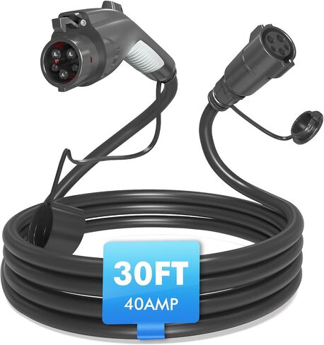 EV Charger Extension Cable 30ft, 40Amp J1772 Extension Cable Compatible with 110V-240V SAE J1772 Level 1 Level 2 EV Chargers, Workable for All J1772 BEVs/PHEVs, IP66 EV Charger Cord with Carrying Bag in Kuwait
