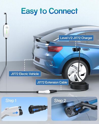 EV Charger Extension Cable 30ft, 40Amp J1772 Extension Cable Compatible with 110V-240V SAE J1772 Level 1 Level 2 EV Chargers, Workable for All J1772 BEVs/PHEVs, IP66 EV Charger Cord with Carrying Bag in Kuwait