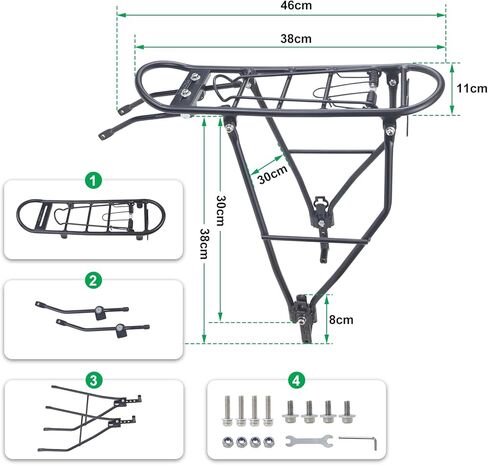 رف خلفي للدراجة بسعة 55 رطل، حامل أمتعة، حامل أمتعة للدراجة بارتفاع قابل للتعديل يناسب الدراجة مقاس 24-28 بوصة، أسود in Kuwait