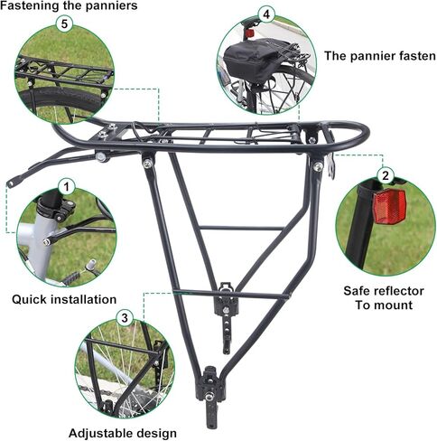 رف خلفي للدراجة بسعة 55 رطل، حامل أمتعة، حامل أمتعة للدراجة بارتفاع قابل للتعديل يناسب الدراجة مقاس 24-28 بوصة، أسود in Kuwait