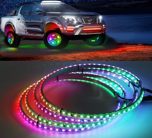 RGB LED Wheel Lights for Trucks Wheel Ring Lights Rim Lights Jeep Led Car Wheel Lights Kit for Cars Rim Tire Lights Dancing Chasing Illuminated Blue-Tooth APP Control Multi-Colors 4pc 15.5' in Saudi Arabia