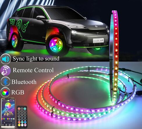 RGB LED Wheel Lights for Trucks Wheel Ring Lights Rim Lights Jeep Led Car Wheel Lights Kit for Cars Rim Tire Lights Dancing Chasing Illuminated Blue-Tooth APP Control Multi-Colors 4pc 15.5' in Saudi Arabia