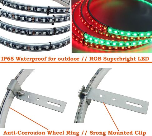 RGB LED Wheel Lights for Trucks Wheel Ring Lights Rim Lights Jeep Led Car Wheel Lights Kit for Cars Rim Tire Lights Dancing Chasing Illuminated Blue-Tooth APP Control Multi-Colors 4pc 15.5' in Saudi Arabia