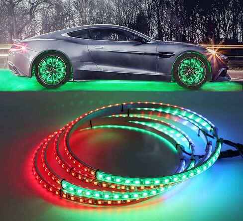 RGB LED Wheel Lights for Trucks Wheel Ring Lights Rim Lights Jeep Led Car Wheel Lights Kit for Cars Rim Tire Lights Dancing Chasing Illuminated Blue-Tooth APP Control Multi-Colors 4pc 15.5' in Saudi Arabia