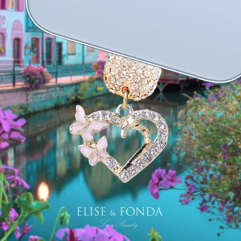 ELISE & FONDA CP620 منفذ شحن USB كريستال مضاد للغبار قابس قلب الحب الصغير مع سحر هاتف فراشة لهاتف iPhone 13/12/11/ XS MAX/XR/X/8 Plus/7/8/SE iPad iPod in Saudi Arabia