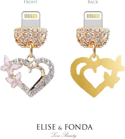 ELISE & FONDA CP620 منفذ شحن USB كريستال مضاد للغبار قابس قلب الحب الصغير مع سحر هاتف فراشة لهاتف iPhone 13/12/11/ XS MAX/XR/X/8 Plus/7/8/SE iPad iPod in Saudi Arabia
