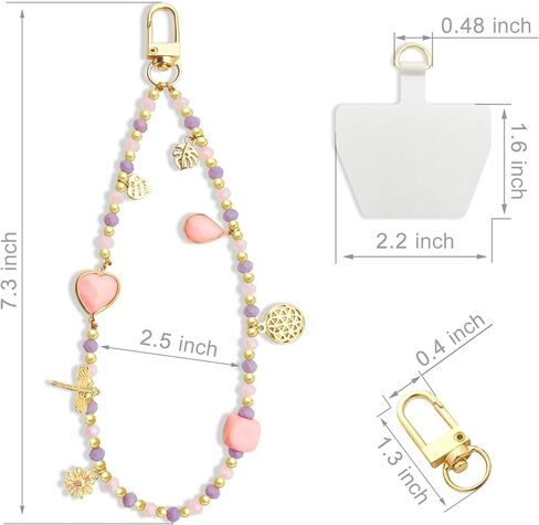 Beaded Phone Charm,Case-Mate Phone Lanyard with Tether Tab Wrist Strap Grip for Women Girl iPhone 15 Pro Max / 14 Pro Max / 13 Pro Max / 12(Pink) in Kuwait