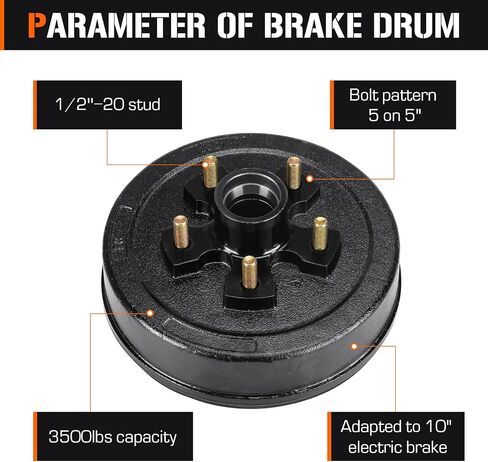 New 10" X 2-1/4" Trailer Brake Drum Kits 5 on 5" Bolt Circle for 3500lbs Axle in Saudi Arabia
