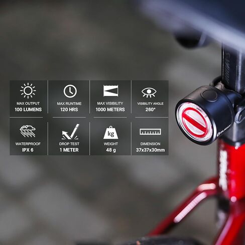ضوء خلفي للدراجة OLIGHT BS 100، ضوء دراجة خلفي 100 لومن رؤية 260 درجة، نطاق قابل للعرض 1000 متر، مصابيح استراحة للدراجة قابلة لإعادة الشحن من النوع C، مقاومة للماء IPX6 لراكبي الدراجات على الطرق والحضر in Kuwait
