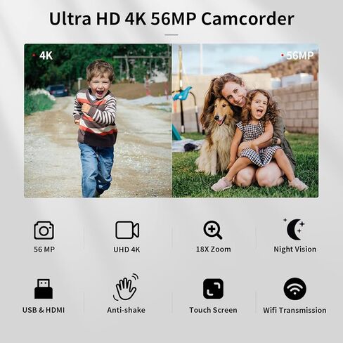كاميرا فيديو كاميرا فيديو بدقة 4K، كاميرا تسجيل فيديو للرؤية الليلية بالأشعة تحت الحمراء بدقة 56 ميجابكسل لـ YouTube (MIC) in Kuwait