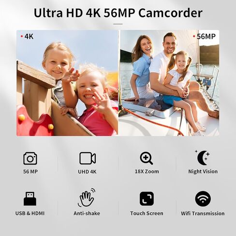 كاميرا فيديو كاميرا فيديو بدقة 4K، كاميرا تسجيل فيديو للرؤية الليلية بالأشعة تحت الحمراء بدقة 56 ميجابكسل لـ YouTube (MIC) in Saudi Arabia