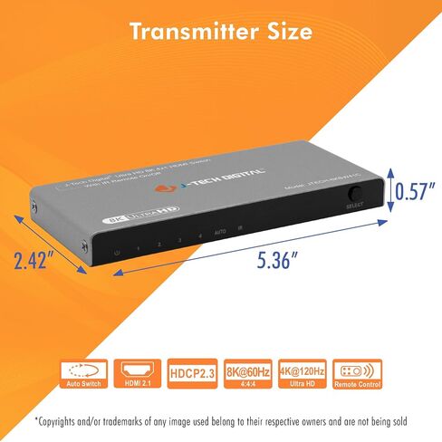 HDMI Switch 4K 120hz, HDMI 2.1 Switch 4 in 1 Out, 8K 60Hz 1080P 240Hz IR Remote HDMI Auto Switch USB C Power Cable, Compatible with HDR & Dolby Vision ALLM VRR QFT by J-Tech Digital [JTECH-8KSW41C] in Saudi Arabia