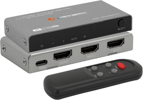 محول HDMI 4K 120 هرتز، HDMI 2.1 محول 4 في 1 مخرج، 8K 60 هرتز 1080P 240 هرتز IR عن بعد HDMI كابل طاقة USB C، متوافق مع HDR وDolby Vision ALLM VRR QFT من J-Tech Digital [JTECH-8KSW41C] in Saudi Arabia