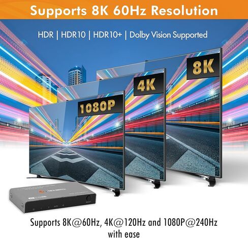 محول HDMI 4K 120 هرتز، HDMI 2.1 محول 4 في 1 مخرج، 8K 60 هرتز 1080P 240 هرتز IR عن بعد HDMI كابل طاقة USB C، متوافق مع HDR وDolby Vision ALLM VRR QFT من J-Tech Digital [JTECH-8KSW41C] in Saudi Arabia