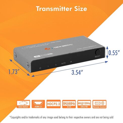 محول HDMI 4K 120 هرتز، HDMI 2.1 محول 4 في 1 مخرج، 8K 60 هرتز 1080P 240 هرتز IR عن بعد HDMI كابل طاقة USB C، متوافق مع HDR وDolby Vision ALLM VRR QFT من J-Tech Digital [JTECH-8KSW41C] in Saudi Arabia