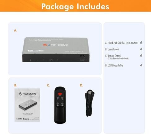 محول HDMI 4K 120 هرتز، HDMI 2.1 محول 4 في 1 مخرج، 8K 60 هرتز 1080P 240 هرتز IR عن بعد HDMI كابل طاقة USB C، متوافق مع HDR وDolby Vision ALLM VRR QFT من J-Tech Digital [JTECH-8KSW41C] in Saudi Arabia