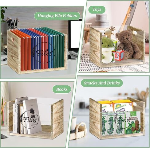 صندوق منظم ملفات من الأكريليك الشفاف، منظم مجلد خشبي معلق بمقبض، حامل صندوق تخزين منظم ورق المستندات، خزائن ملفات للمنزل والمكتب والمدرسة مع 20 فئة بحجم الحروف in Kuwait