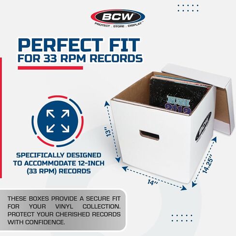 BCW 33 RPM 12" Vinyl Storage Box with Lid | Holds up to 65 LP's or Laser Discs | White (5-Boxes) in Saudi Arabia