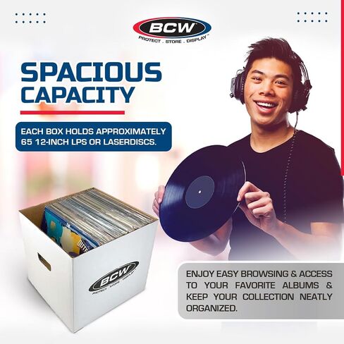 BCW 33 RPM 12" Vinyl Storage Box with Lid | Holds up to 65 LP's or Laser Discs | White (5-Boxes) in Saudi Arabia