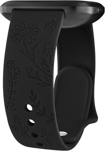 Vancle Silicone Floral Engraved Bands Compatible with Fitbit Versa 2 Bands for Women Men, Soft Breathable Sport Replacement Wristbands for Fitbit Versa 2 / Fitbit Versa/Versa Lite/Versa SE in Kuwait