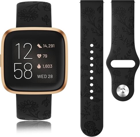 Vancle Silicone Floral Engraved Bands Compatible with Fitbit Versa 2 Bands for Women Men, Soft Breathable Sport Replacement Wristbands for Fitbit Versa 2 / Fitbit Versa/Versa Lite/Versa SE in Kuwait