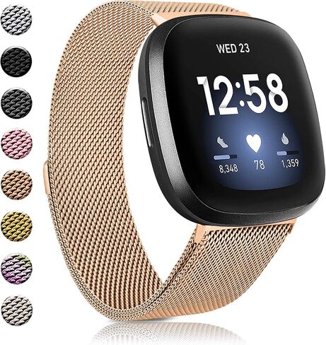 Amzpas Bands Compatible with Fitbit Versa 3/4 Fitbit Sense/Sense 2, Breathable Stainless Steel Loop Mesh Magnetic Adjustable Wristband for Fitbit Versa 3/4 Fitbit Sense/Sense 2for Women and Men in Saudi Arabia