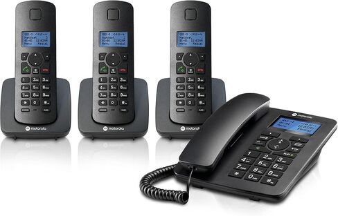 Motorola Voice C42 Corded Phone System + 1 Digital Cordless Handset w/Answering Machine, Call Block - Black (C4201) in Saudi Arabia