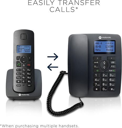 Motorola Voice C42 Corded Phone System + 1 Digital Cordless Handset w/Answering Machine, Call Block - Black (C4201) in Saudi Arabia