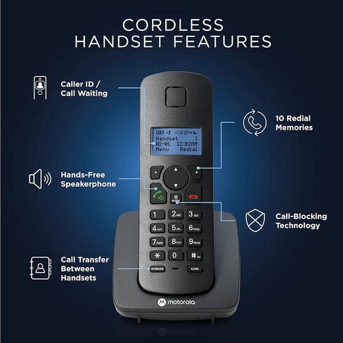 Motorola Voice C42 Corded Phone System + 1 Digital Cordless Handset w/Answering Machine, Call Block - Black (C4201) in Saudi Arabia