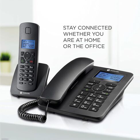 Motorola Voice C42 Corded Phone System + 1 Digital Cordless Handset w/Answering Machine, Call Block - Black (C4201) in Saudi Arabia