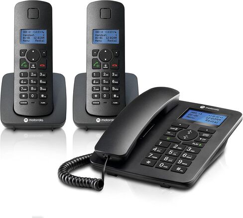 Motorola Voice C42 Corded Phone System + 1 Digital Cordless Handset w/Answering Machine, Call Block - Black (C4201) in Kuwait