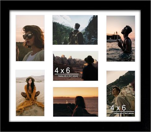 15x17 Picture Frame, 4x6 Collage Picture Frame, Displays Seven 4x6 inch Photos, or 15x17 (Without Mat) for Available Horizontal Wall Mounting Display and Vertical, Black. in Saudi Arabia