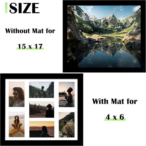 15x17 Picture Frame, 4x6 Collage Picture Frame, Displays Seven 4x6 inch Photos, or 15x17 (Without Mat) for Available Horizontal Wall Mounting Display and Vertical, Black. in Saudi Arabia