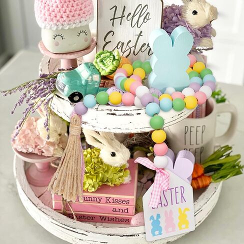 l1rabe عيد الفصح الأرنب الخشب حبة - 54pcs سعيد عيد الفصح مزرعة الخشب حبة إكليل مع ستة حبات الخشب ريفي مع حبل الجوت منقوشة شرابة الخرز الخشب الطبيعي ديكور لعيد الفصح حزب الديكور صينية المتدرج in Kuwait