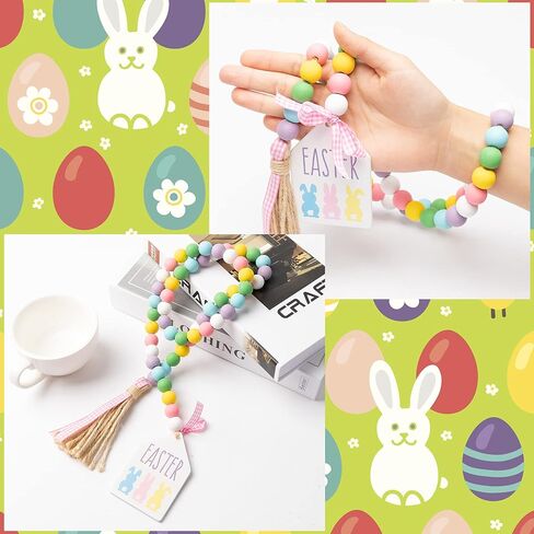 l1rabe عيد الفصح الأرنب الخشب حبة - 54pcs سعيد عيد الفصح مزرعة الخشب حبة إكليل مع ستة حبات الخشب ريفي مع حبل الجوت منقوشة شرابة الخرز الخشب الطبيعي ديكور لعيد الفصح حزب الديكور صينية المتدرج in Kuwait