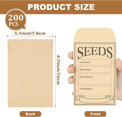 200Pcs Seed Envelopes, Resealable Seed Packets Envelopes, 4.7x3.1 Inch Seed Saving Envelopes with Self Adhesive,Sealing Kraft Seed Packets Envelopes for Vegetable Flower Seeds Storage in Saudi Arabia