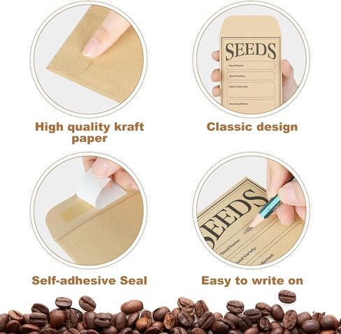 200Pcs Seed Envelopes, Resealable Seed Packets Envelopes, 4.7x3.1 Inch Seed Saving Envelopes with Self Adhesive,Sealing Kraft Seed Packets Envelopes for Vegetable Flower Seeds Storage in Saudi Arabia