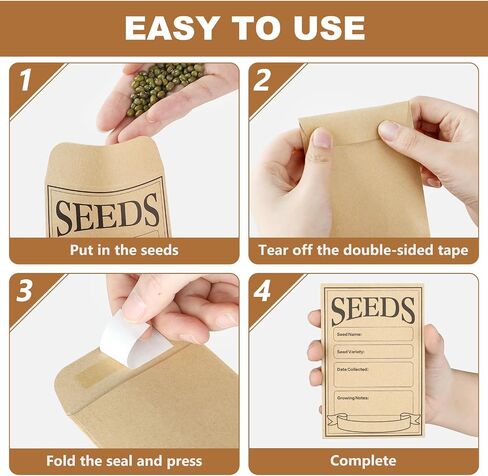 200Pcs Seed Envelopes, Resealable Seed Packets Envelopes, 4.7x3.1 Inch Seed Saving Envelopes with Self Adhesive,Sealing Kraft Seed Packets Envelopes for Vegetable Flower Seeds Storage in Saudi Arabia
