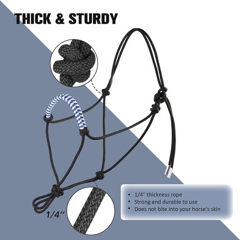 Harrison Howard Rope Halters for Horses Super Sturdy Horse Rope Training Hollow Out Style with 4 Knot 1/4" Stiff Halter Cord Standard in Saudi Arabia
