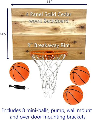 Indoor Basketball 4 Panel Wood Backboard, Wall or Door Mount. Includes 9" Hoop, Net & 5 Mini Basketballs & Hand Pump. in Kuwait