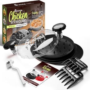 Chicken Shredder Tool Twist , Pro Chicken Breast Shredder Grinder Machine with Cleaning Brush, Base Mat, and Meat Claws | Non-Slip Meat Shredder with Heat Resistant and BPA Free