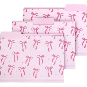 12 Pack Pink Bow File Folders Letter Size Bowknot Coquette File Pockets with 1/3 Cut Tab for Home Office Classroom Supplies, 8.9 x 11.6 Inch