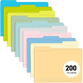 File Folder, RAZCC 200 Pack Colored File Folders, 1/3 Cut Tab File Folder Letter Size, Filing Folders with Tabs for Office School Business Use, Assorted 10 Colors