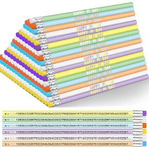 Crtiin 240 Pcs Happy Pi Day Pencil Assortment Bulk Number HB Wood Colored Funny Math Pencils with Eraser for Kids Students Gifts Bag Pi Day Party Favor Prize Classroom Office 6 Styles