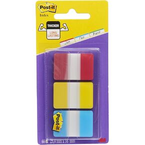 Post-it Index Strong Filing Tabs, Pack of 1 Dispenser, of 66 Tabs,25.4 mm x 38 mm, Yellow, Red, Blue Colors - Extra Strong Sticky Flags for Documents and Information