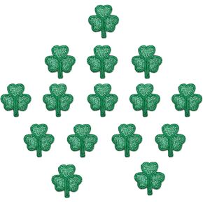 Small Shamrock Patches (15-Pack) Three Leaf Clover St. Patrick's Day Iron On Appliques for Clothing, Uniforms, Hats, Backpacks, Jackets, Pants, Accessories, Green