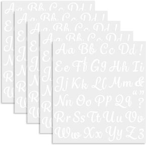 5 Sheets 285 Pieces Iron On Letters for Clothing, 1 Inch White Heat Transfer Vinyl Letter Patches, Iron On Cursive Upper & Lowercase Alphabets Decals with A-Z for Backpack，Jerseys，Fabric T-Shirts DIY