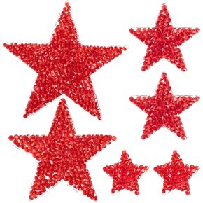 6pcs Red Star Iron On Patches, 4 Sizes Glitter Rhinestone Star Embroidered Appliques, Sequin Crystal Star Repair Decoration for DIY Clothing Jeans Hats Jackets Dress Bag Crafts