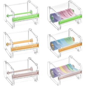 Qwork Washi Tape Difesers ، 6 عبوات شفافة قطع الشريط ، حامل شريط قطع شريط لاخنيع